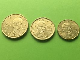 50/20 und 10 Cent Euro Münzen Griechland 2019/20/21