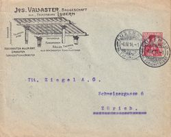 1914: GS-Brief Helvetia 10 Rp., Firmenzudruck, Luzern-Zürich