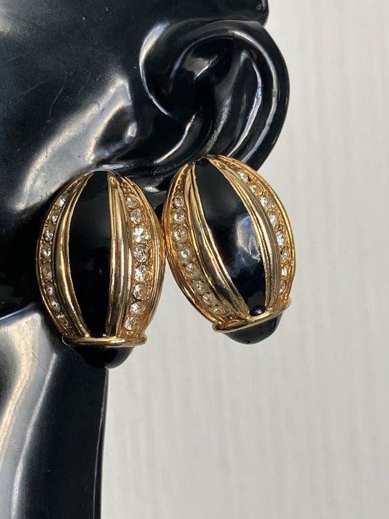 Boucles D'oreilles Clips Vintage Dorées à Strass - Occasion Rétro