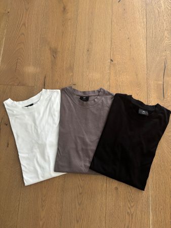 3er-Pack Basic Longsleeves in weiss, braun/grau, Schwarz
