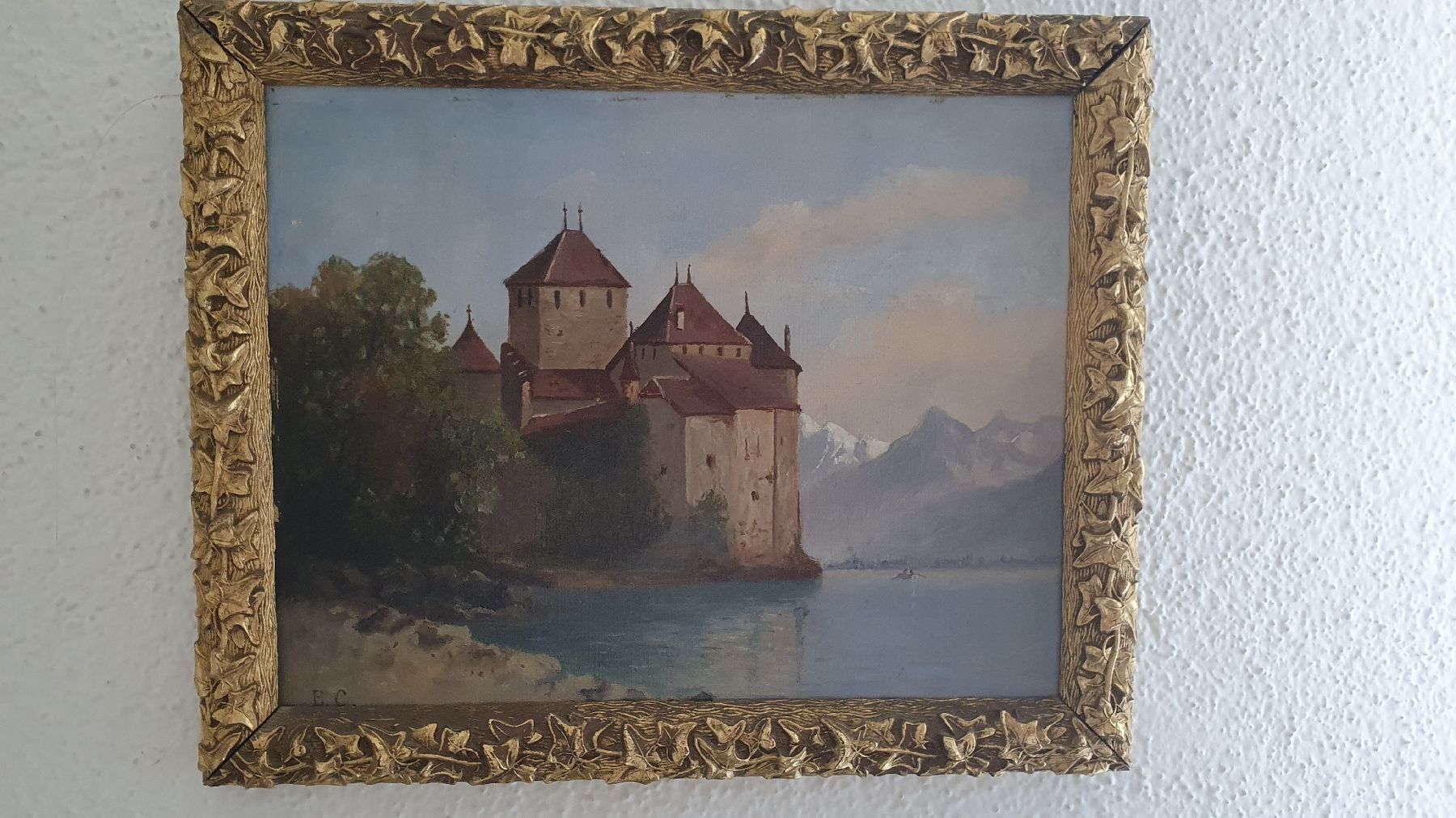 Dipinti: Gemälde Schloss Chillon, goldener Rahmen – Usato da Meilen venduto da DodoSchubi