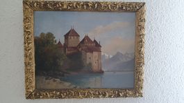 Gemälde Schloss Chillon, goldener Rahmen