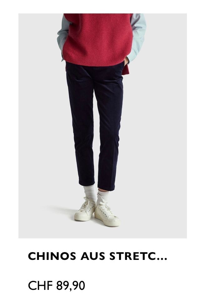 Benetton Pantaloni: Dunkelblaue Benetton Stretch Chino Hose Gr.40 – Nuovo e nell'imballaggio originale da Schaan venduto da Hermine2018