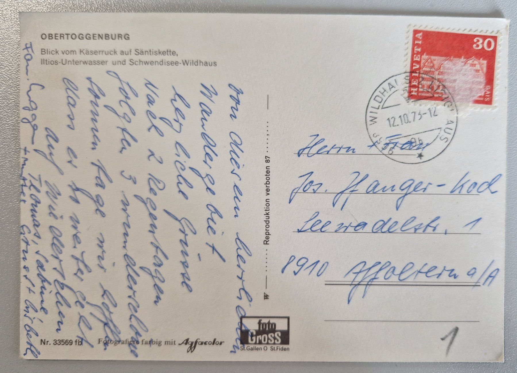 Ansichtskarten: Obertoggenburg 1973 – Gebraucht aus Melchnau von Arthurius 1