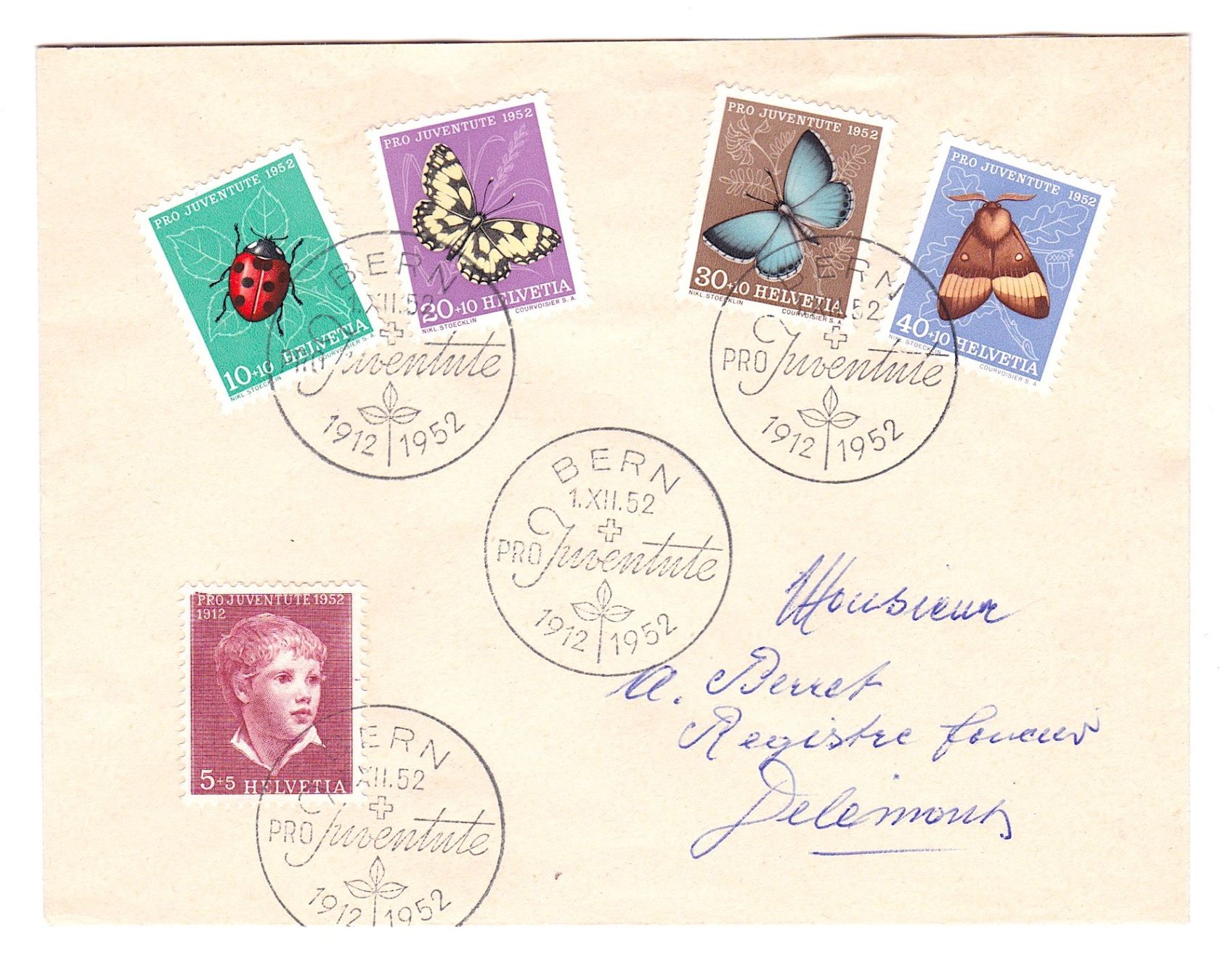 Tutti i francobolli: PJ 1952, FDC, Kat. 100.- – Usato da Richterswil venduto da Dyaris2025