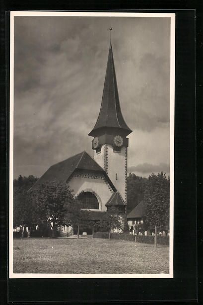 Cartoline postali: AK Spiez, Kirche mit Friedhof, 1934 – Usato da Berlin venduto da bartko-reher