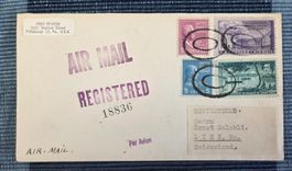 US-Brief Registered Air Mail 1955 nach Lyss Schweiz Top!