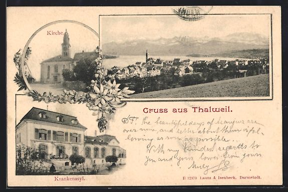 Cartoline postali: AK Thalwil, Krankenasyl, Kirche, 1901 – Usato da Berlin venduto da bartko-reher