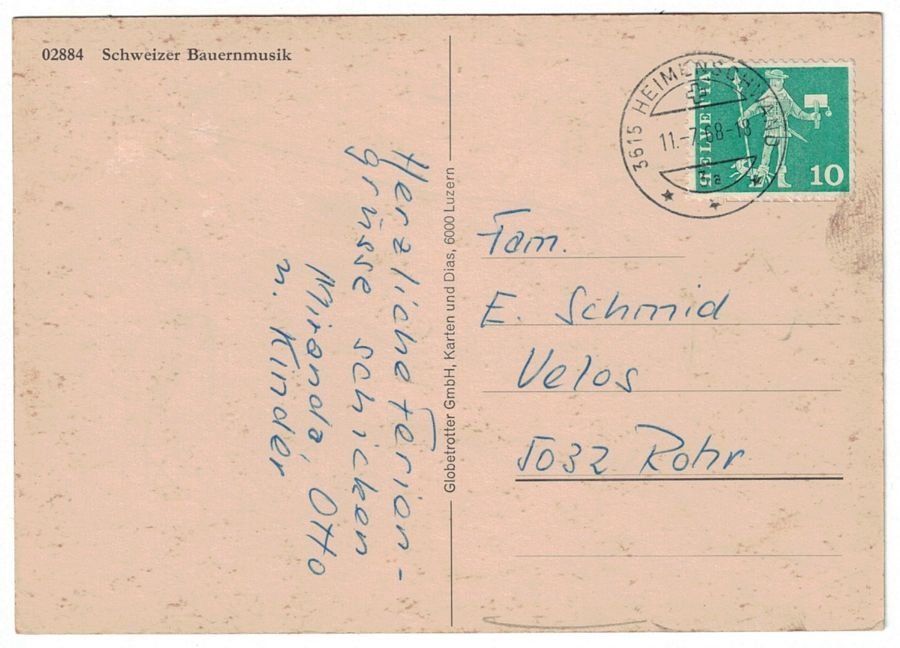 Cartoline postali: Schweizer Bauernmusik, gelaufen 1968 – Usato da Frauenfeld venduto da POML 1