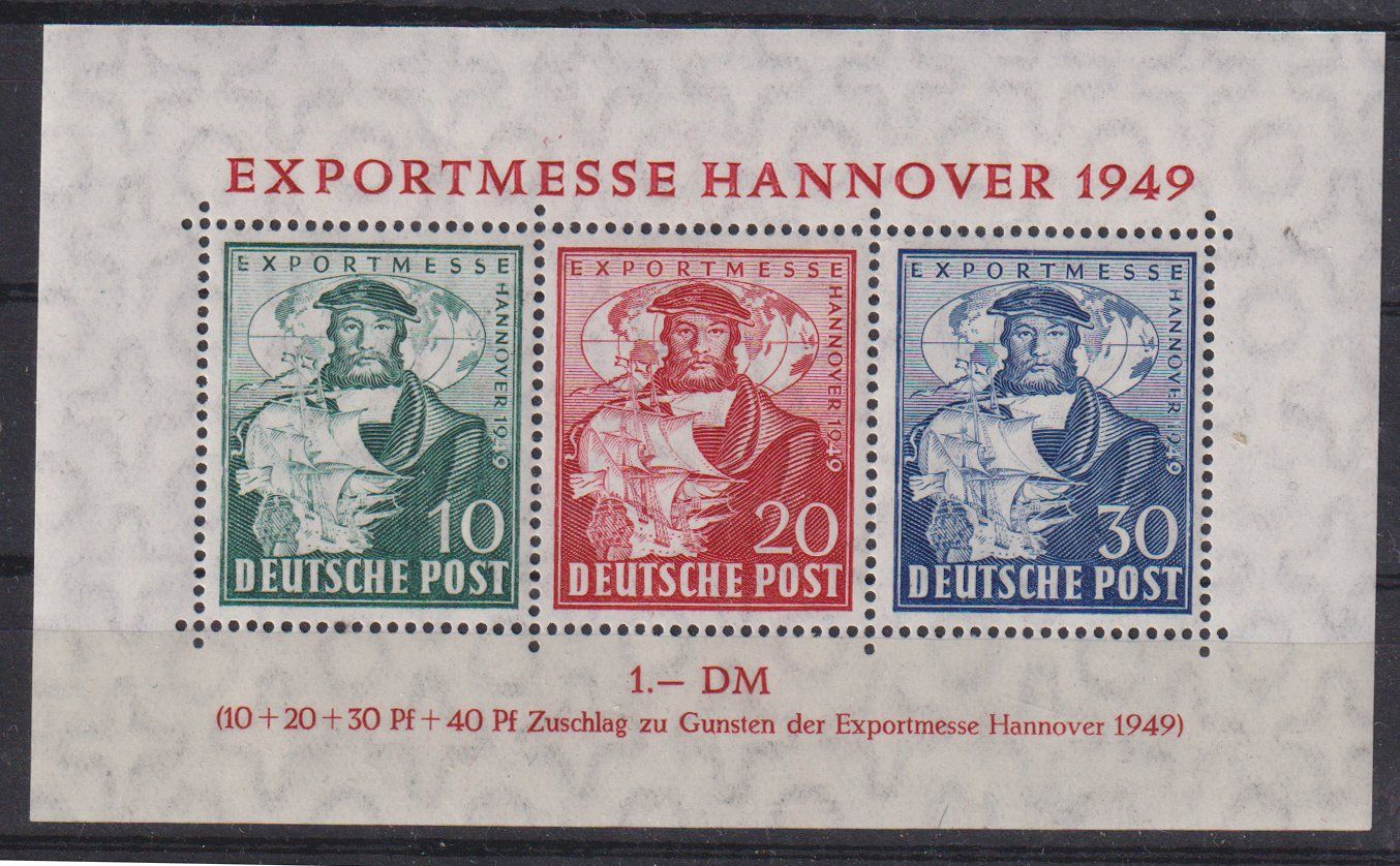 Alle Briefmarken: Block 1 Exportmesse Hannover 1949 ** - Kat. 110.-- – Neu (gemäss Beschreibung) aus Eschlikon TG von PhilCon