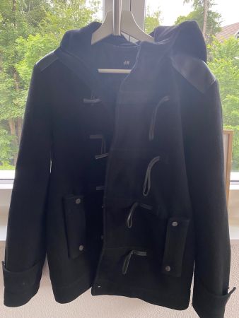 H&M Herren Dufflecoat Schwarz Gr. 48 Winter Top Zustand