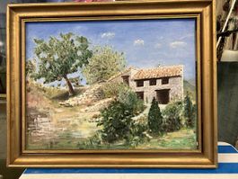 Peinture à l'huile Mad.Laissue 83, Paysage Provençal Encadré