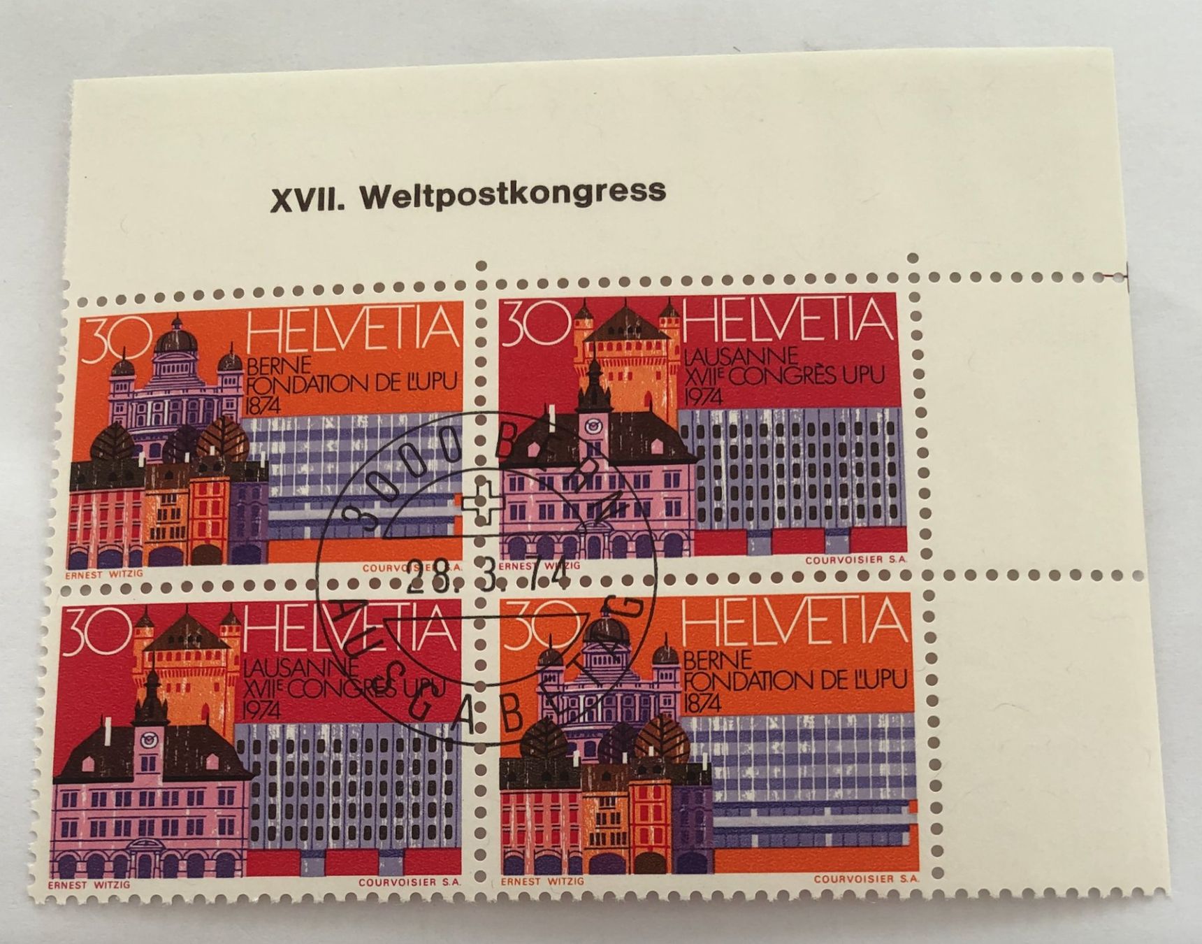 Tutti i francobolli: CH 4 er Block mit Vollstempel   – Usato da Aarau venduto da Billa007