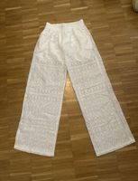 Pantalon blanc brodé taille haute jambe large taille M