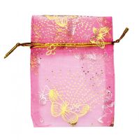 Organza-Säckchen rosa / Schmetterlinge golden