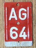 AG 64 - VELONUMMER - FAHRRADSCHILD - PLAQUE DE VELO - AG 64