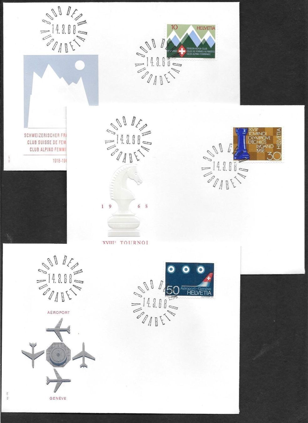 Alle Briefmarken: 3 FDC 453-455 Serie Einzelmarken ET 14.3.1968 – Neu (gemäss Beschreibung) aus Olten von clotaldi