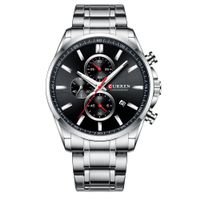 ⌚ Herrenuhr Edelstahl Silber Schwarz Kalender Quarz 46mm NEU