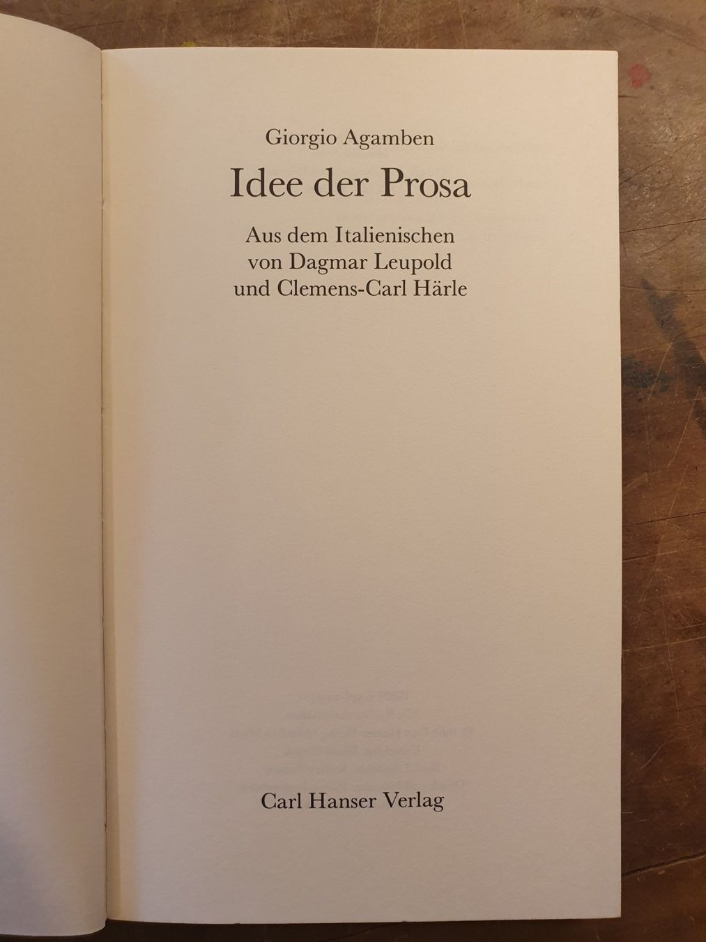 Bücher: Idee und Prosa - Giorgio Agamben - Hanser – Gebraucht aus Zürich von loosebone 2
