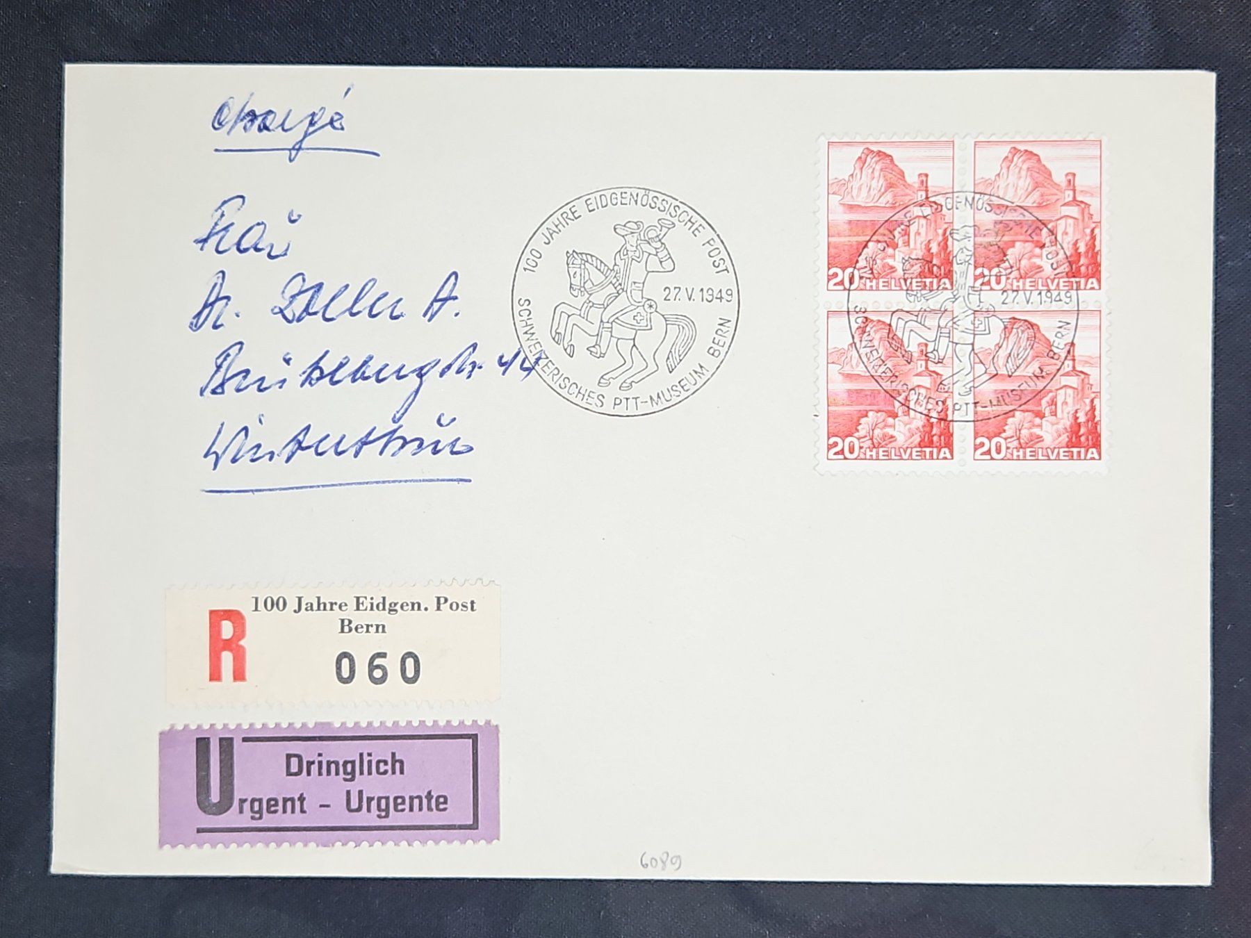 Tutti i francobolli: CL23 Enveloppe + Timbre Suisse 1949 – Usato da Cousset venduto da Patrick_Collections