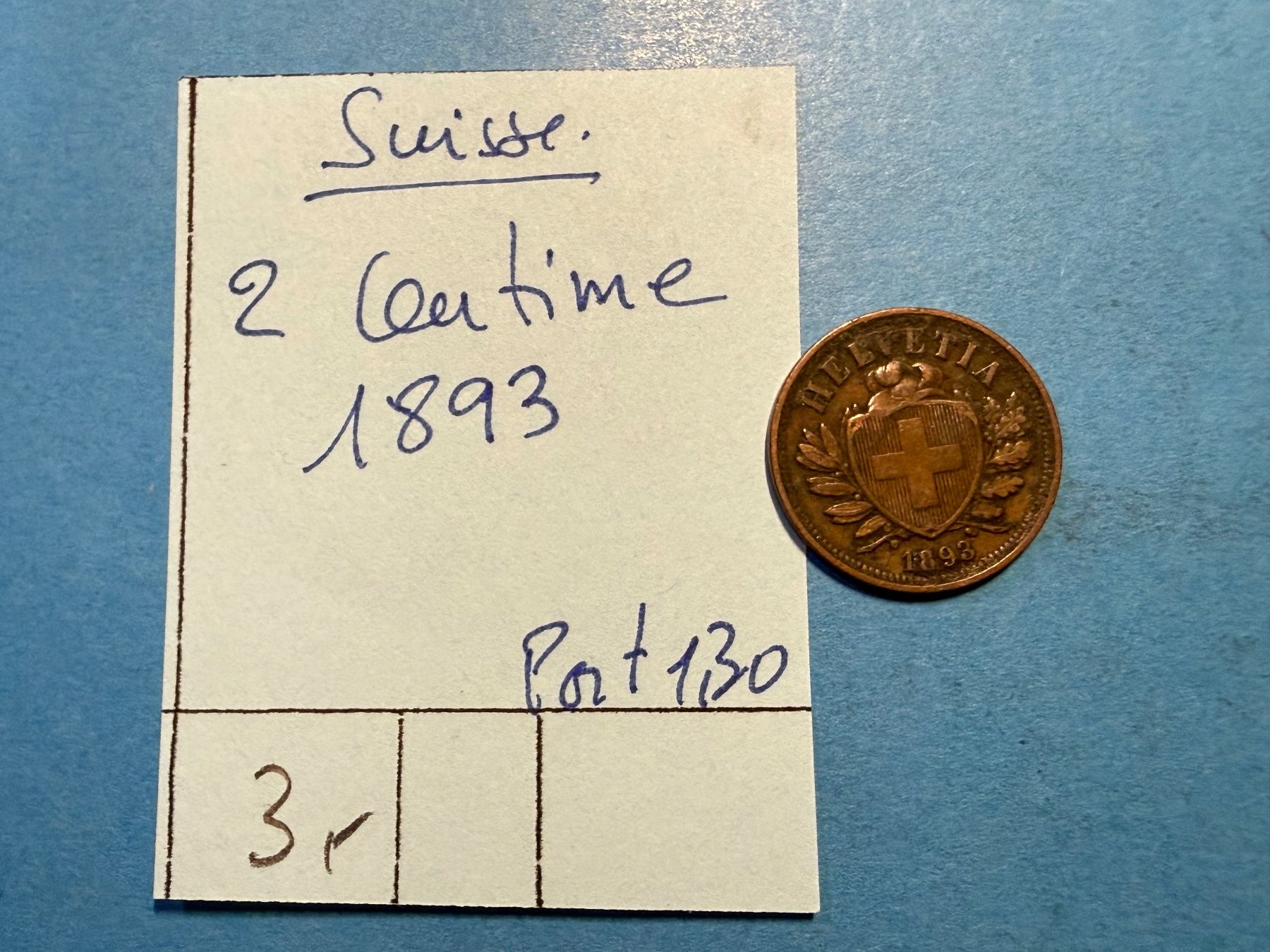 Tutti le monete: SUISSE : 2 CENTIMES 1893 – Usato da genève venduto da GEnumist