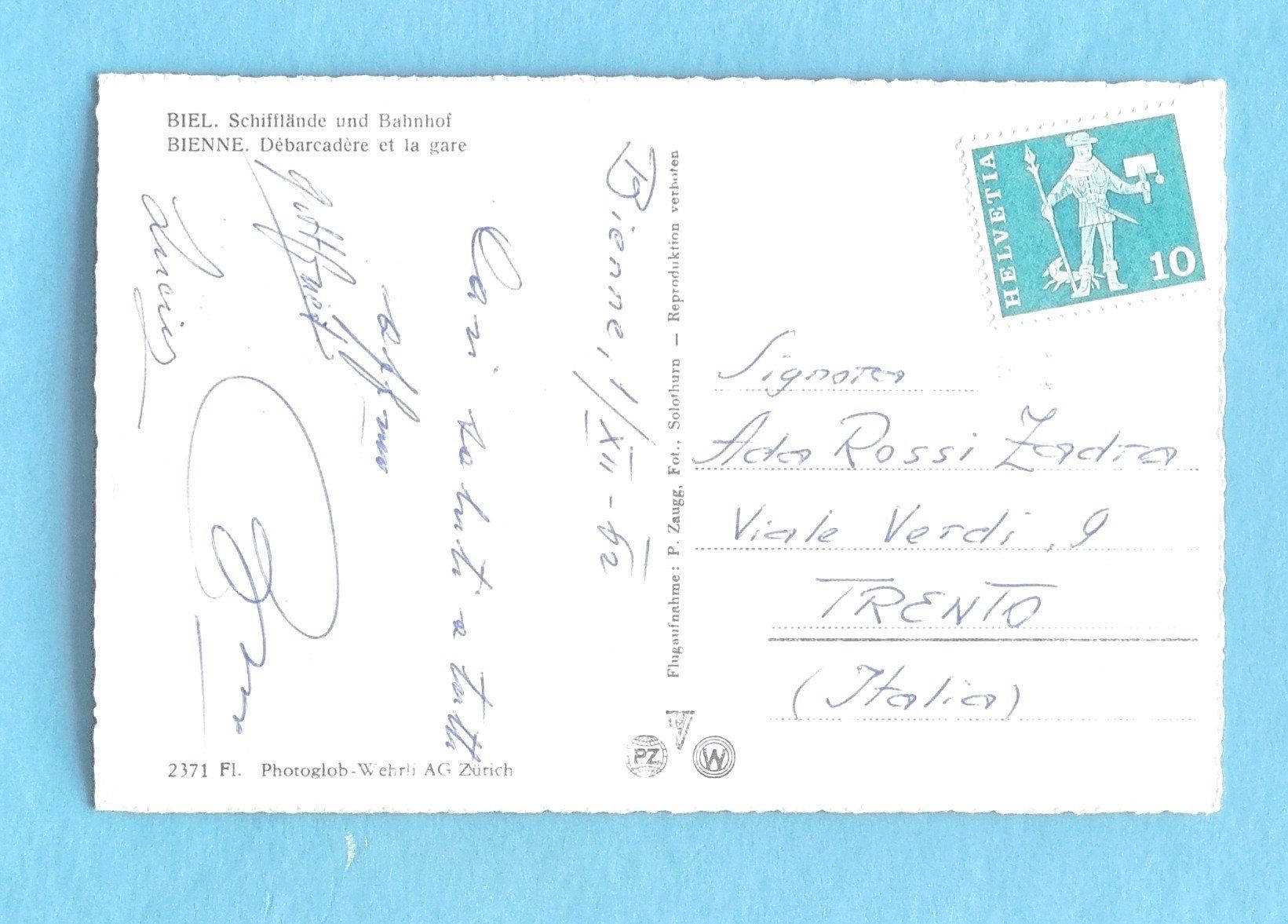 Cartoline postali: Biel - Schifflände und Bahnhof - 1962 – Usato da Rothrist venduto da RROENK 1