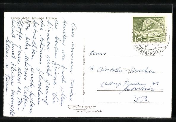 Cartoline postali: AK Adelboden, Hotel Nevada Palace – Usato da Berlin venduto da bartko-reher 1