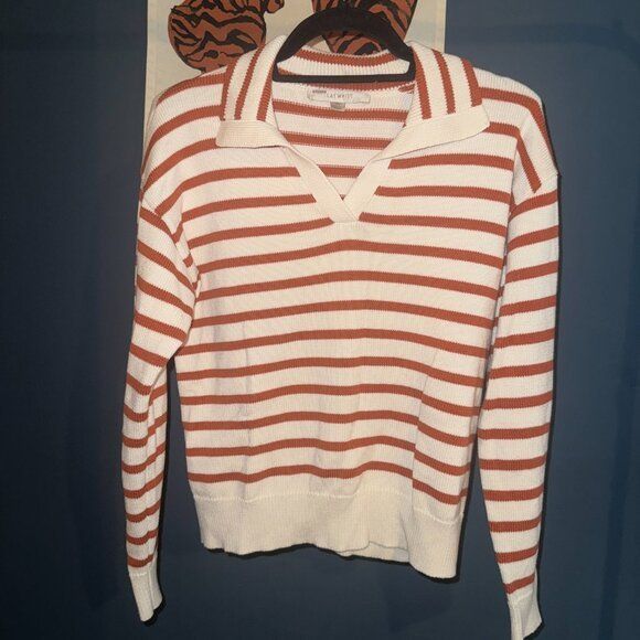 Maglioni & Felpe: Anthropologie Flat White stripe rust polo collar pullover M – Usato da Geneve venduto da readycat 2