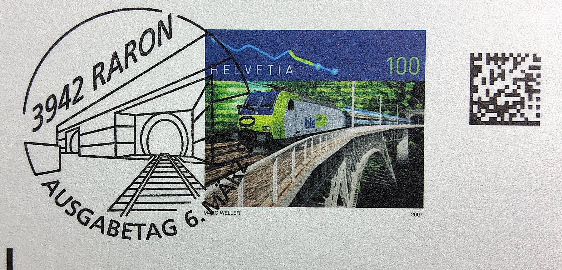 Tutti i francobolli: Ansichtskarten Lötschbergtunnel Eröffnung 2007 - ET-gest. – Usato da Zug venduto da Aeschroot 3