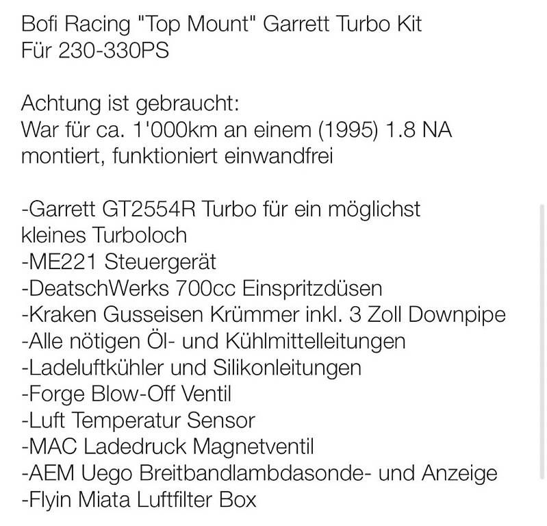 Accessori per altri veicoli: MX-5 Turbo kit – Usato da Studen BE venduto da GustoMaga 1