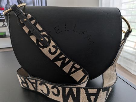 Stella McCartney Leather Black Handbag with Logo Strap