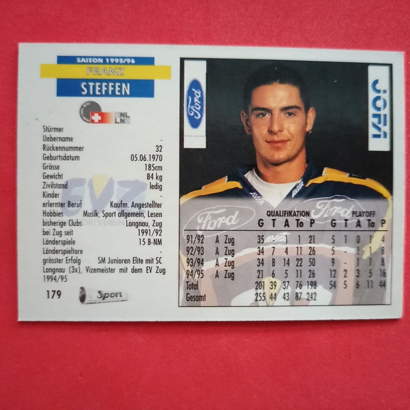 Carte collezionabili: Franz Steffen - EVZ CARD - 1995/96 – Usato da Dübendorf venduto da kb86_MOVIE 1