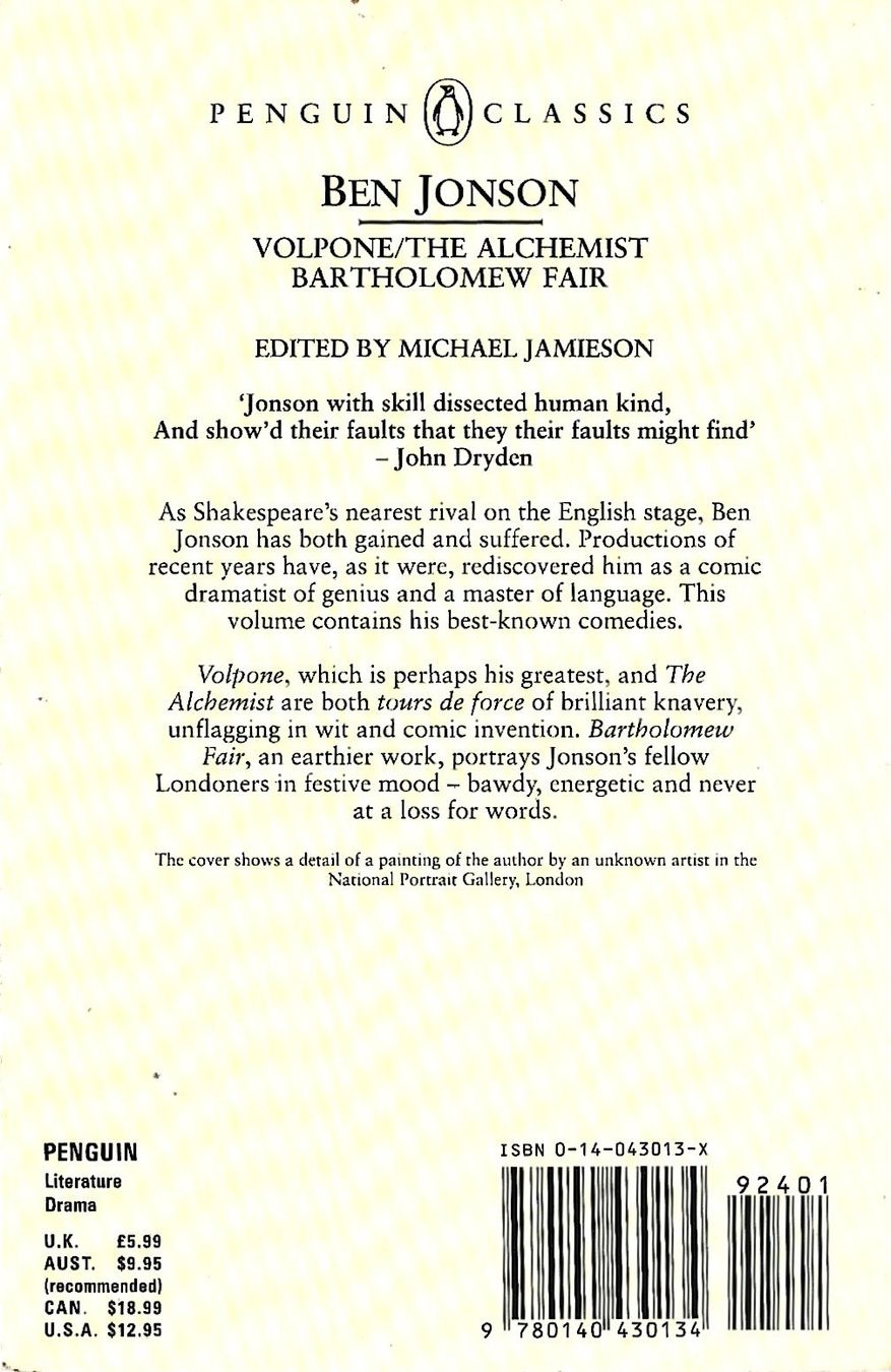 Libri: Johnson, B. "Three Comedies". Penguin Classics, 1996 pp. 489 – Usato da La Chaux-de-Fonds venduto da jen_h95m 1