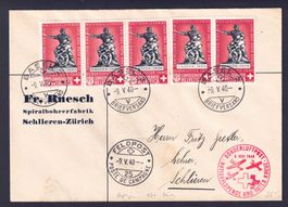 1940, Rotkreuzflug Basel Feldpost 25, Frankatur selten