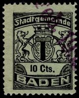 10 Cts. Fiskalmarke von der Gemeinde BADEN