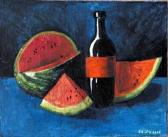 Ölgemälde Stillleben Wassermelone 24x30cm
