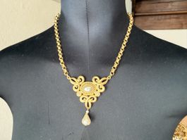 ✨Vintage Halskette mit Perle, satiniertes Goldfarbe