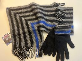 Set: Possum Halstuch mit Streifen blau + Handschuh Grösse M