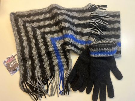 Set: Possum Halstuch mit Streifen blau + Handschuh Grösse M