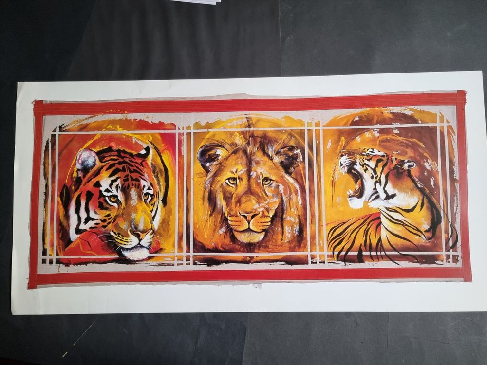 ROLF KNIE TIGER UND LÖWEN GRAFIK GRÖSSE 100X50CM ZUSTAND GUT 1