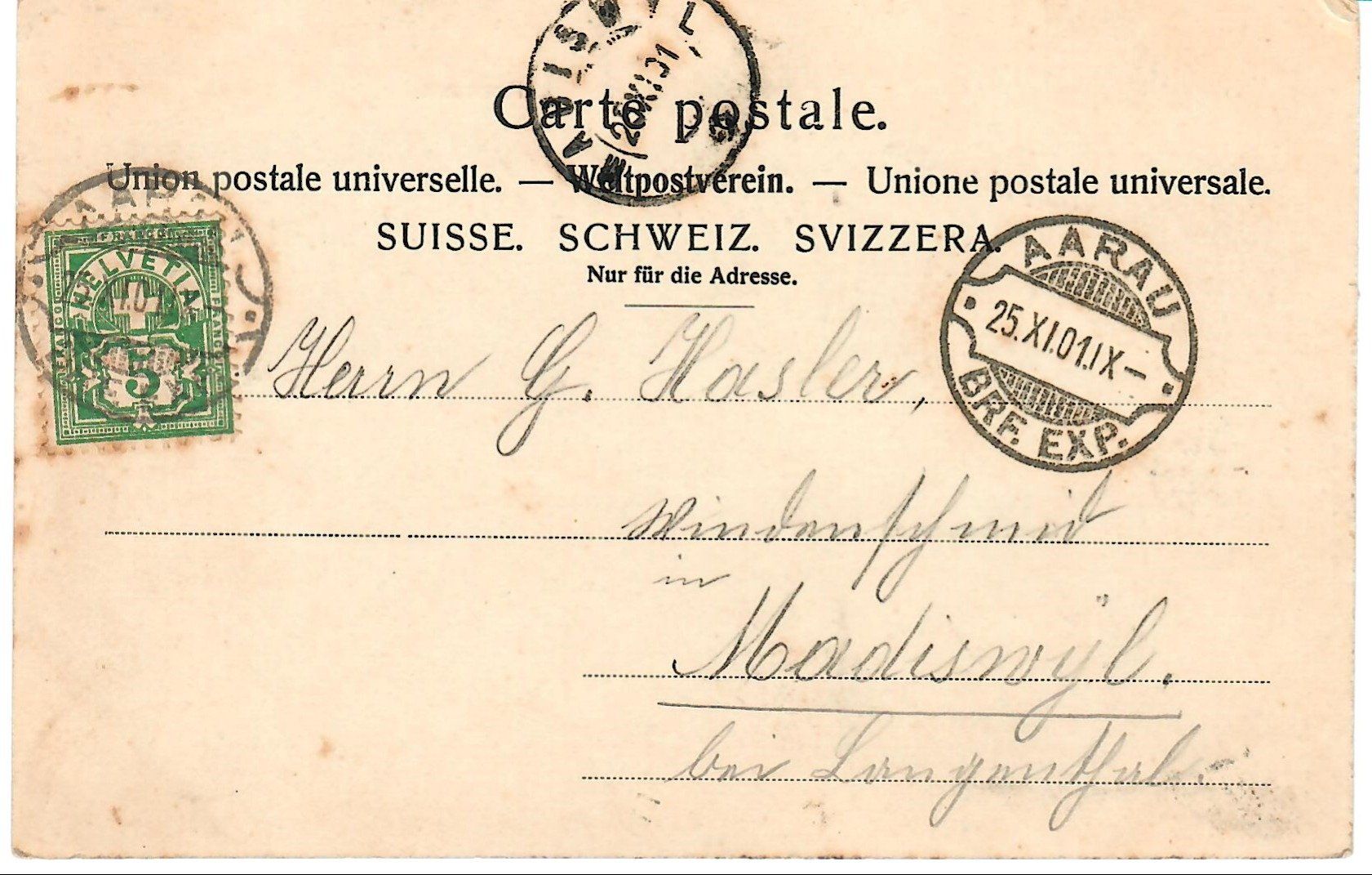Ansichtskarten: Aarau im Jahr 1901 – Gebraucht aus Zweisimmen von jakobsweg 1