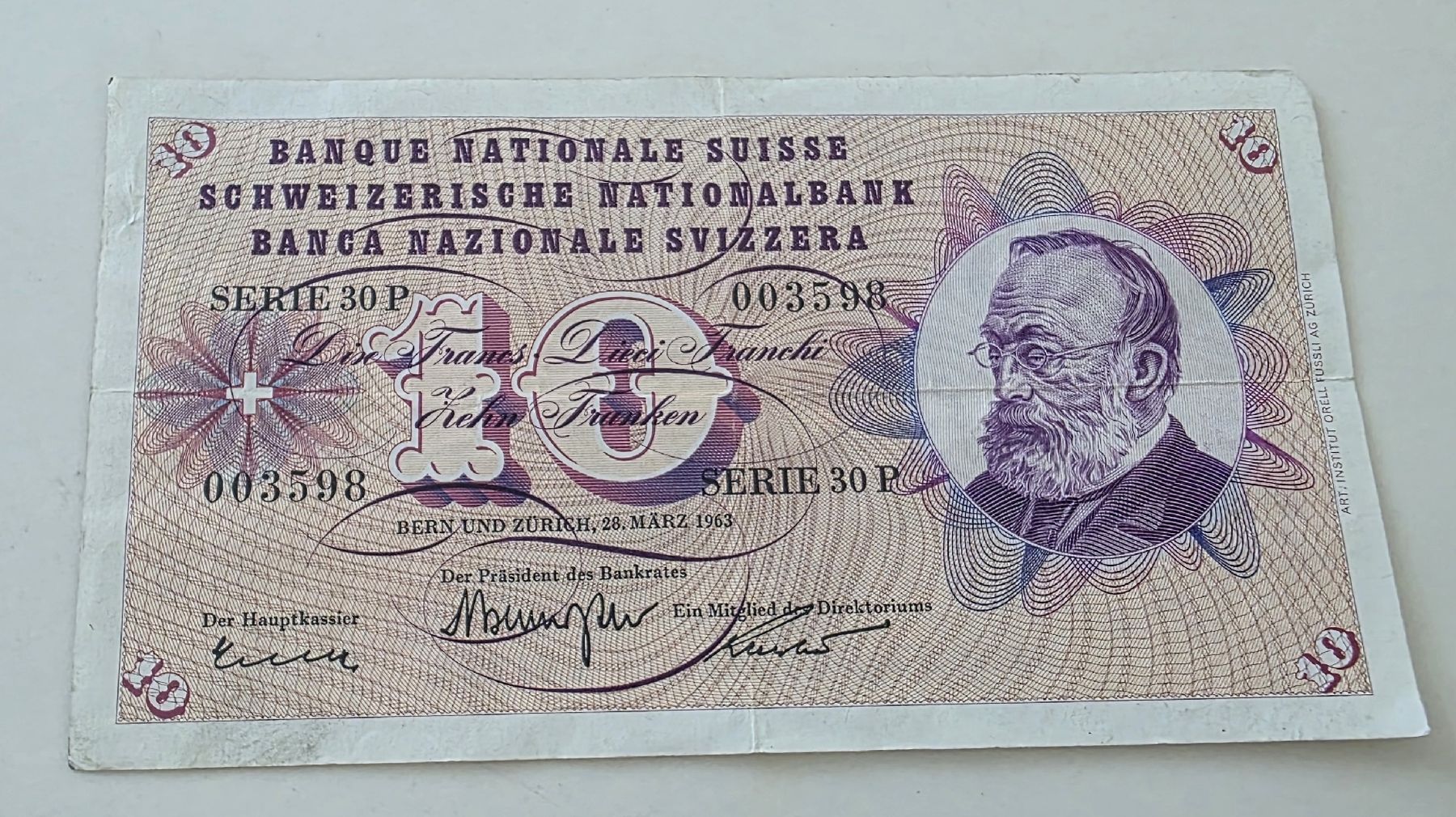 Banconote: Suisse 10 Fr. 28.03.1963 30P – Usato da Niederuzwil venduto da 262305