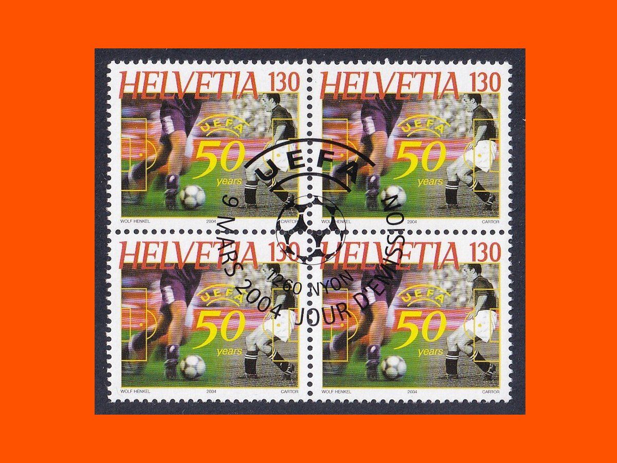 Tous les timbres: Viererblock "50 Jahre UEFA"  (2004) – Neuf (Voir description) à Dübendorf par Jumbo1990