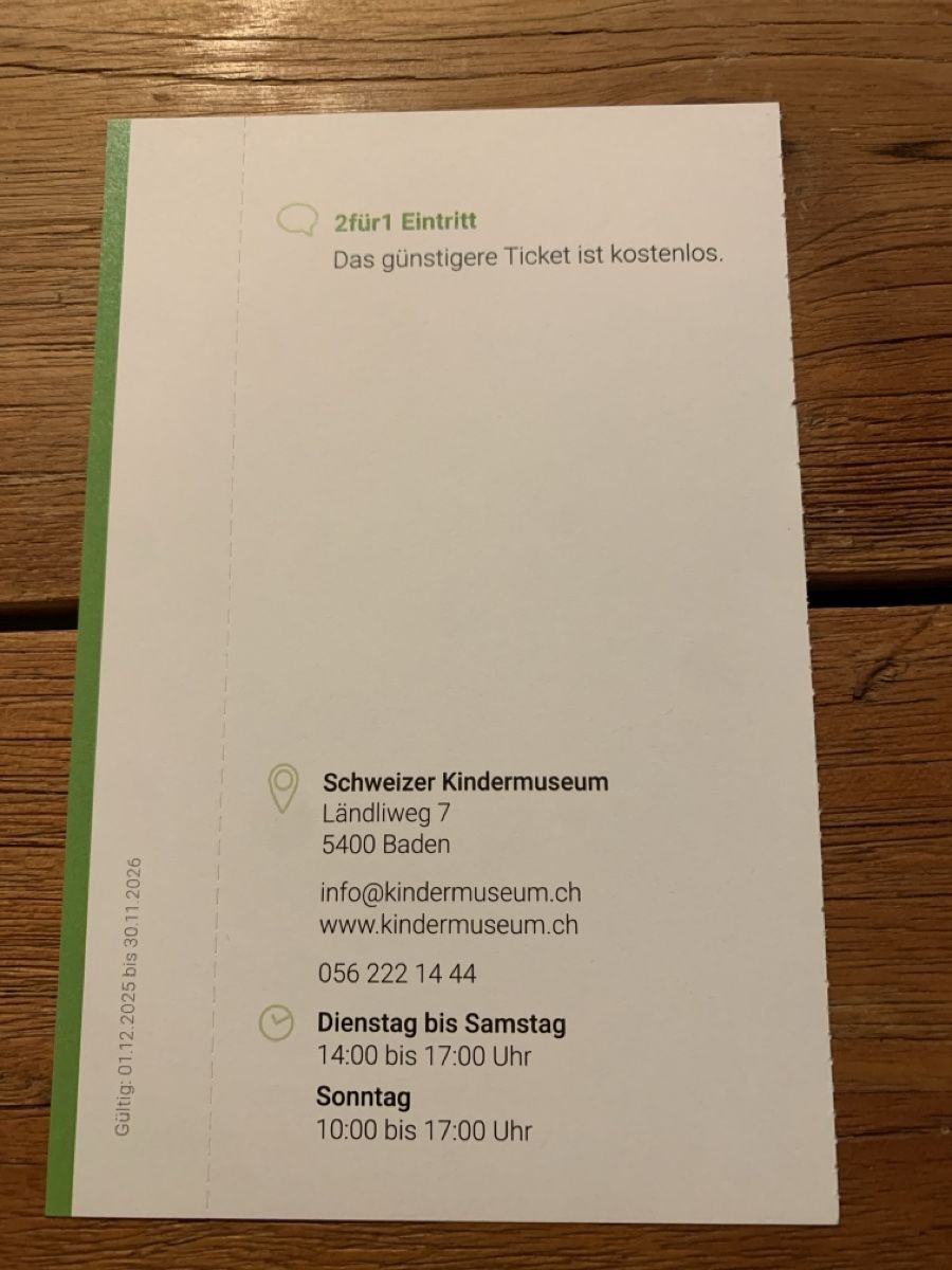 Buoni: 2für1 Eintritt Schweizer Kindermuseum, Baden – Nuovo e nell'imballaggio originale da Attelwil venduto da TaraLee 1