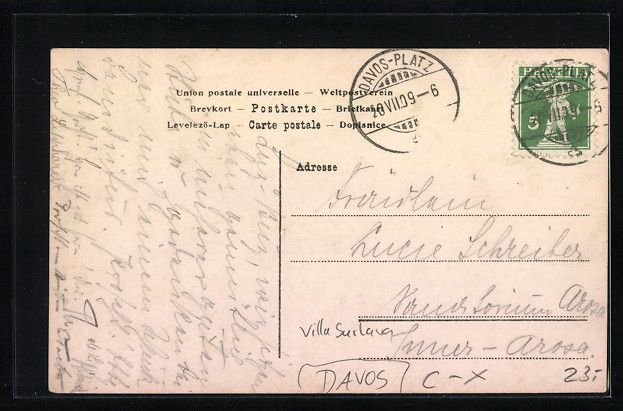 Cartoline postali: Davos, Villa Surlava mit Nachbargebäude – Usato da Berlin venduto da bartko-reher 1