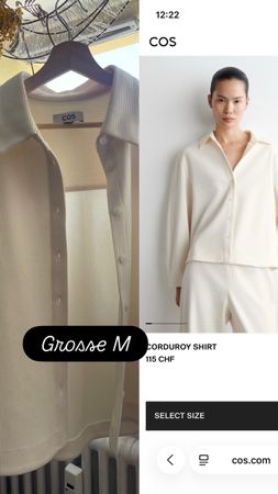 COS Corduroy Shirt Grösse M Creme Neuwertig