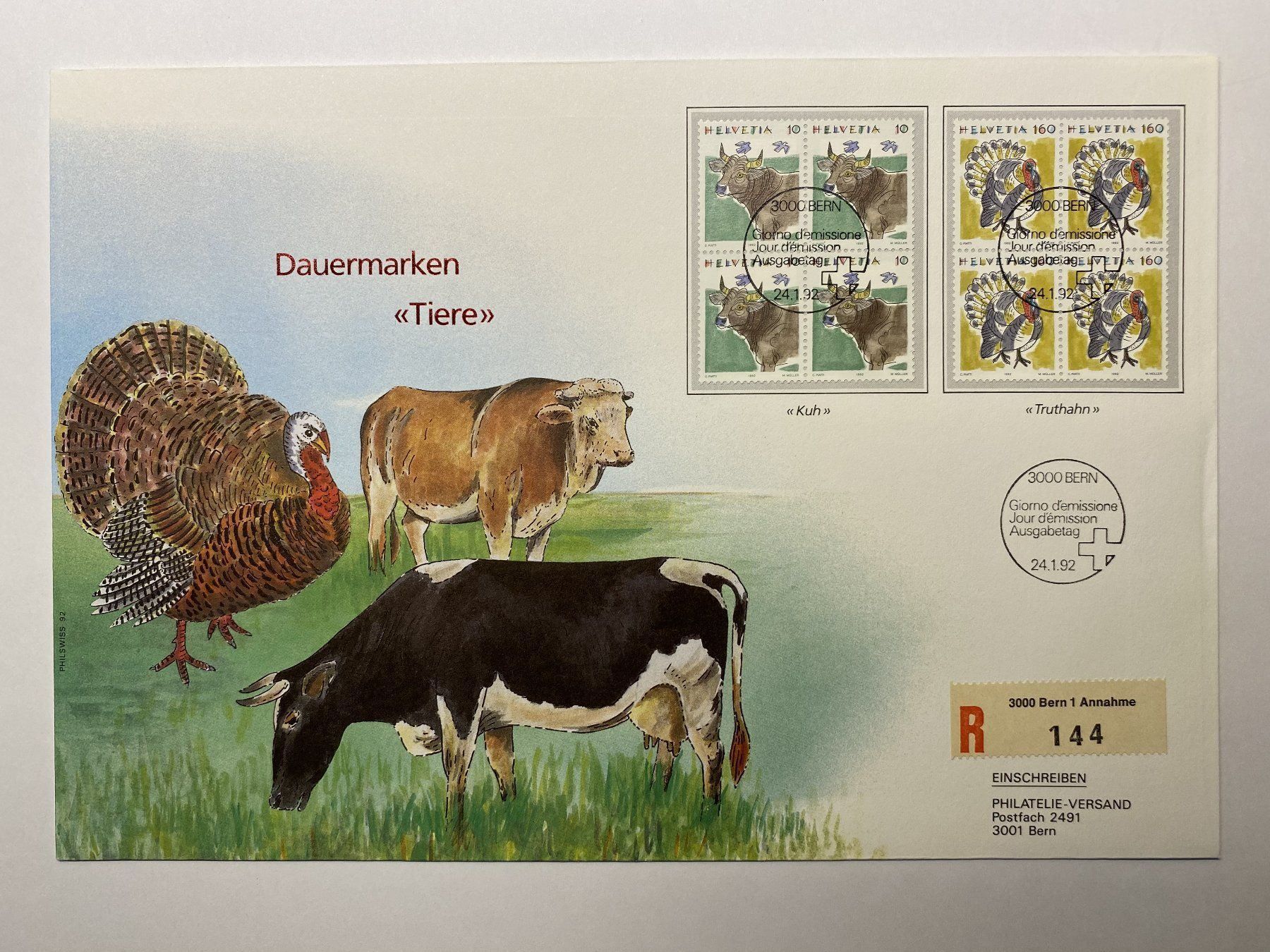 Tutti i francobolli: FDC Grossbrief Dauermarken Tiere 1992 ET – Nuovo (secondo la descrizione) da Kirchenthurnen venduto da Scherzengel