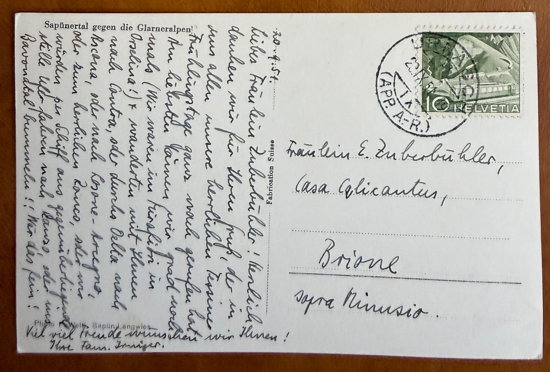 Ansichtskarten: Sapünertal 1951 – Gebraucht aus Lutry von Ediego 1