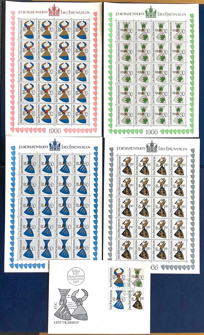Tutti i francobolli: 1966 - Liechtenstein/ FDC + Bogensatz ** Wappen III – Nuovo (secondo la descrizione) da Liestal venduto da Skunk02