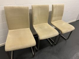 2 Moderne Freischwinger Stühle Creme Weiss Stoff Edelstahl